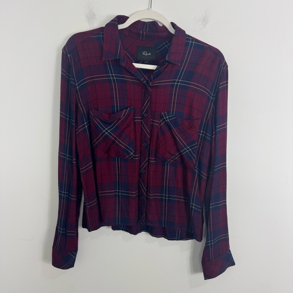 Rails Hunter Plaid Button Front Shirt Blue Burgundy Soft Rayon Size S - Picture 2 of 8